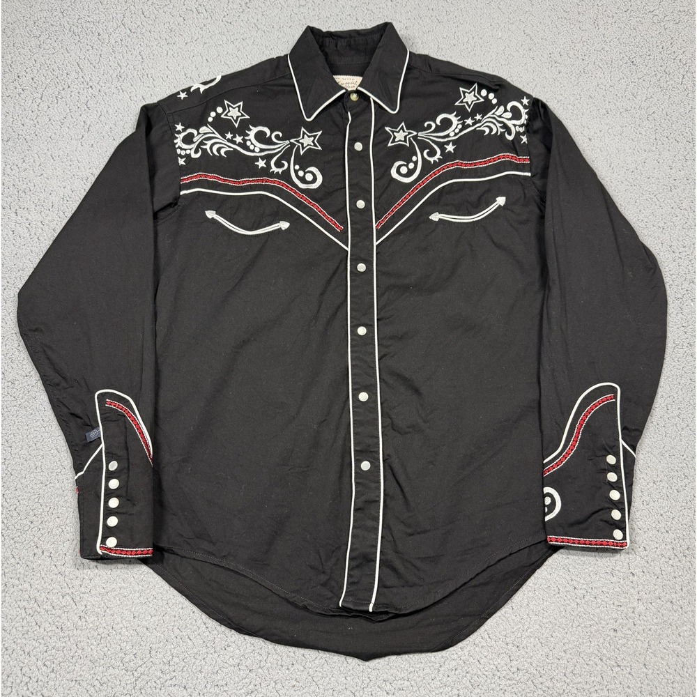 Rockmount Ranch Wear Shirt Mens Small Black Embroidered Long Sleeve Snap Western